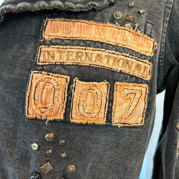 Bejeweled by Susan Fixel faded black denim jacket. X - Treme Force. Size large - Picture 3 of 5